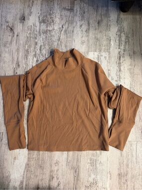 Offline by Aerie Ribbed Mock Neck Top in Camel Brown